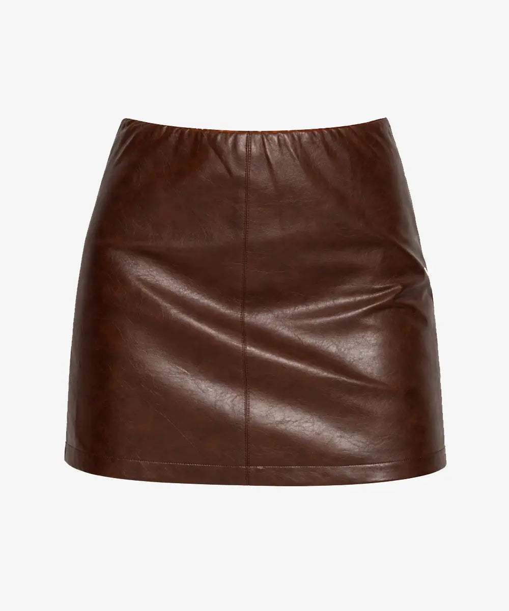 BrownLeatherMiniSkirt