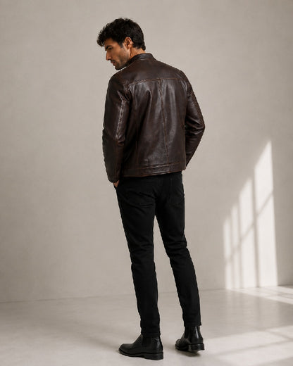 BrownLeatherRacerJacketForSale