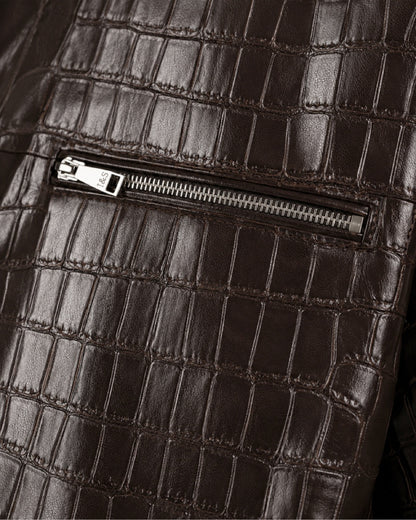BrownRegularFitCrocodileJacket