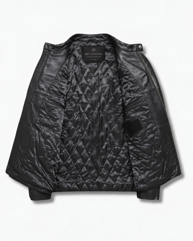 CafeRacerQuiltedCalfskinBlackLeatherJacket