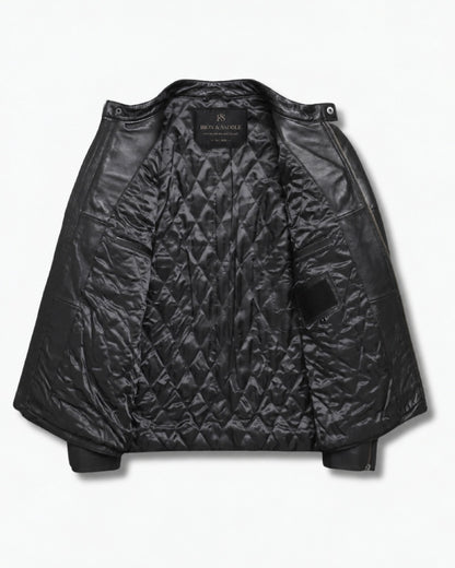 CafeRacerQuiltedCalfskinBlackLeatherJacket