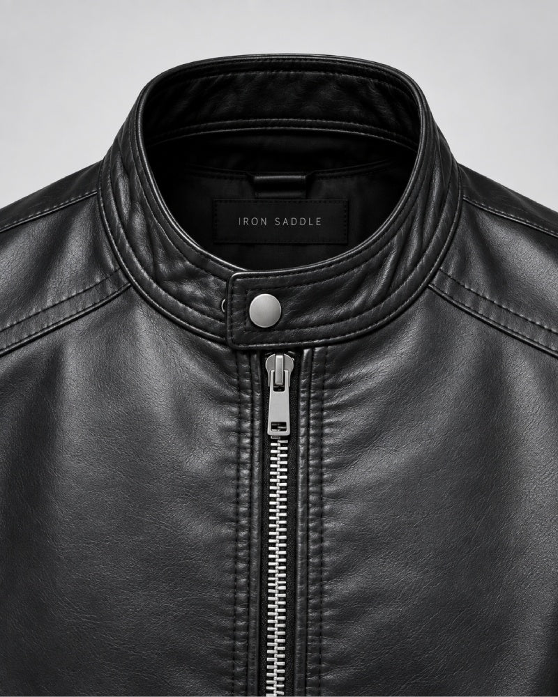 ClassicMinimalistPlainBlackLeatherBikerJacketWithMoto-InspiredDetails