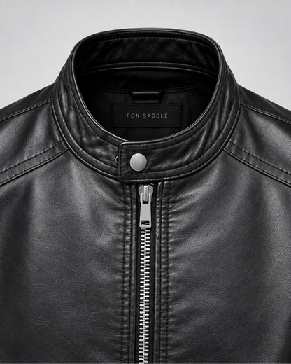 ClassicMinimalistPlainBlackLeatherBikerJacketWithMoto-InspiredDetails