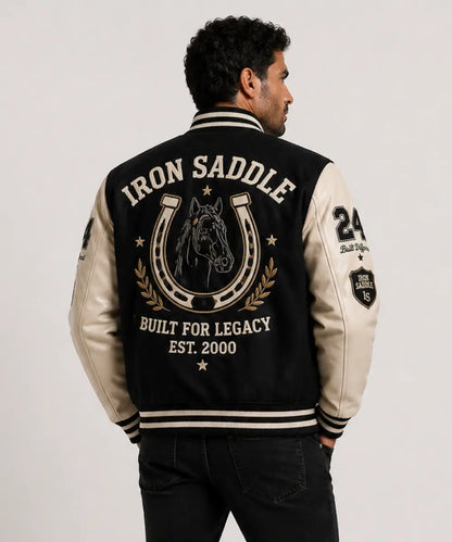 CraftedwithpremiumIronSaddleFirstDropVarsityJacket