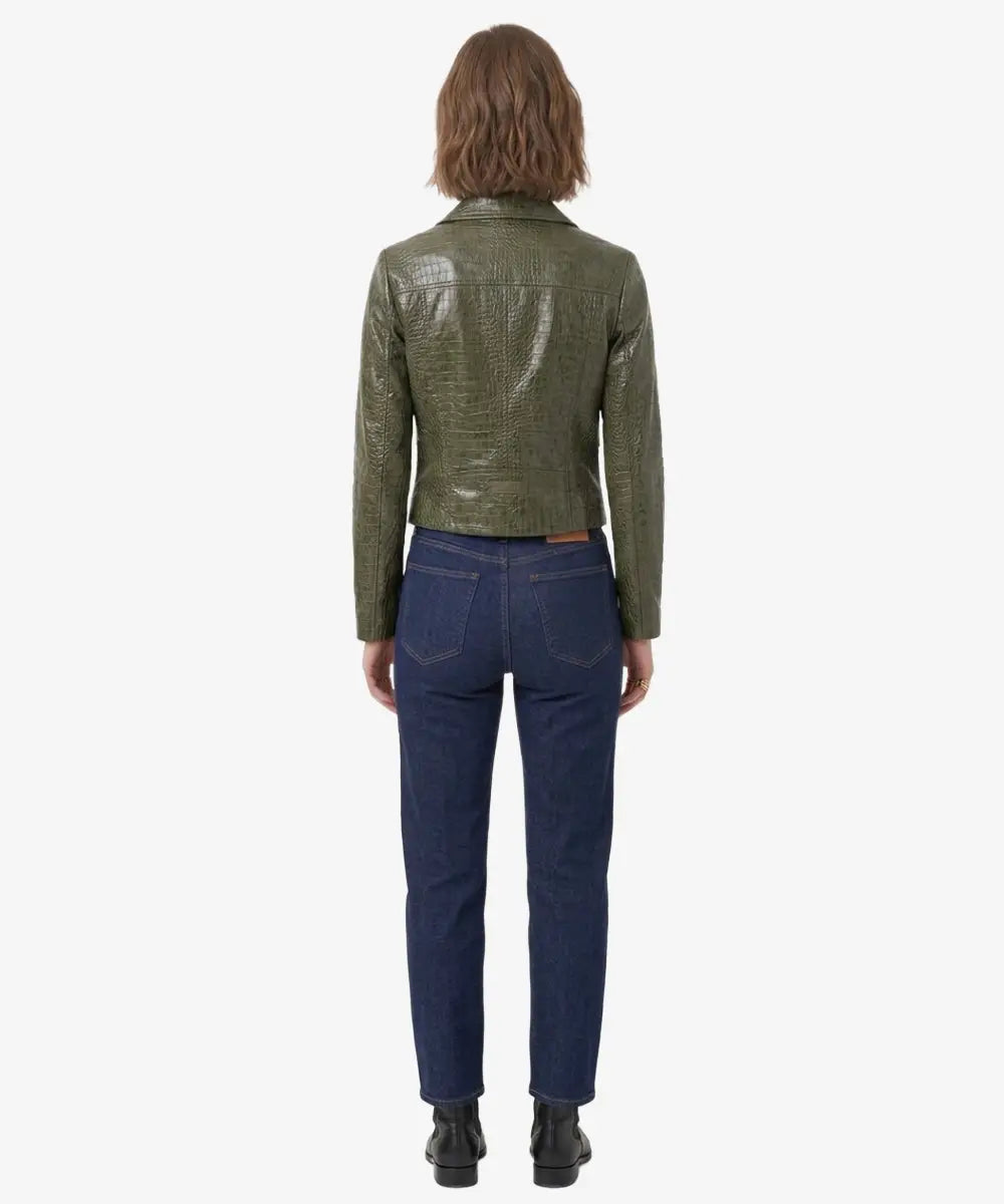 CrocEmbossedLeatherGreenCroppedJacket