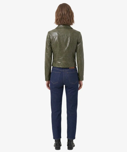 CrocEmbossedLeatherGreenCroppedJacket