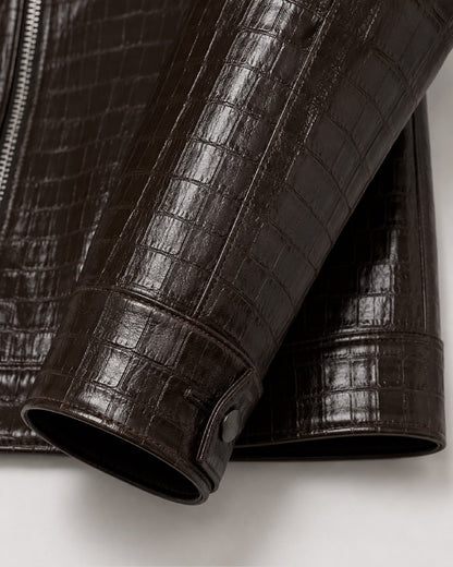 Crocodile-PatternedZipperBrownJacket