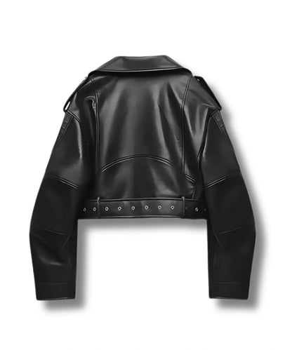 Cropped Black Leather Bomber Jacket Womens 