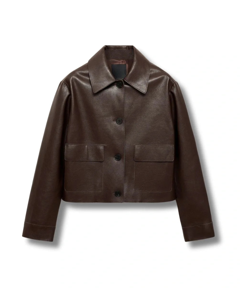 Cropped Brown Leather Jacket Womens