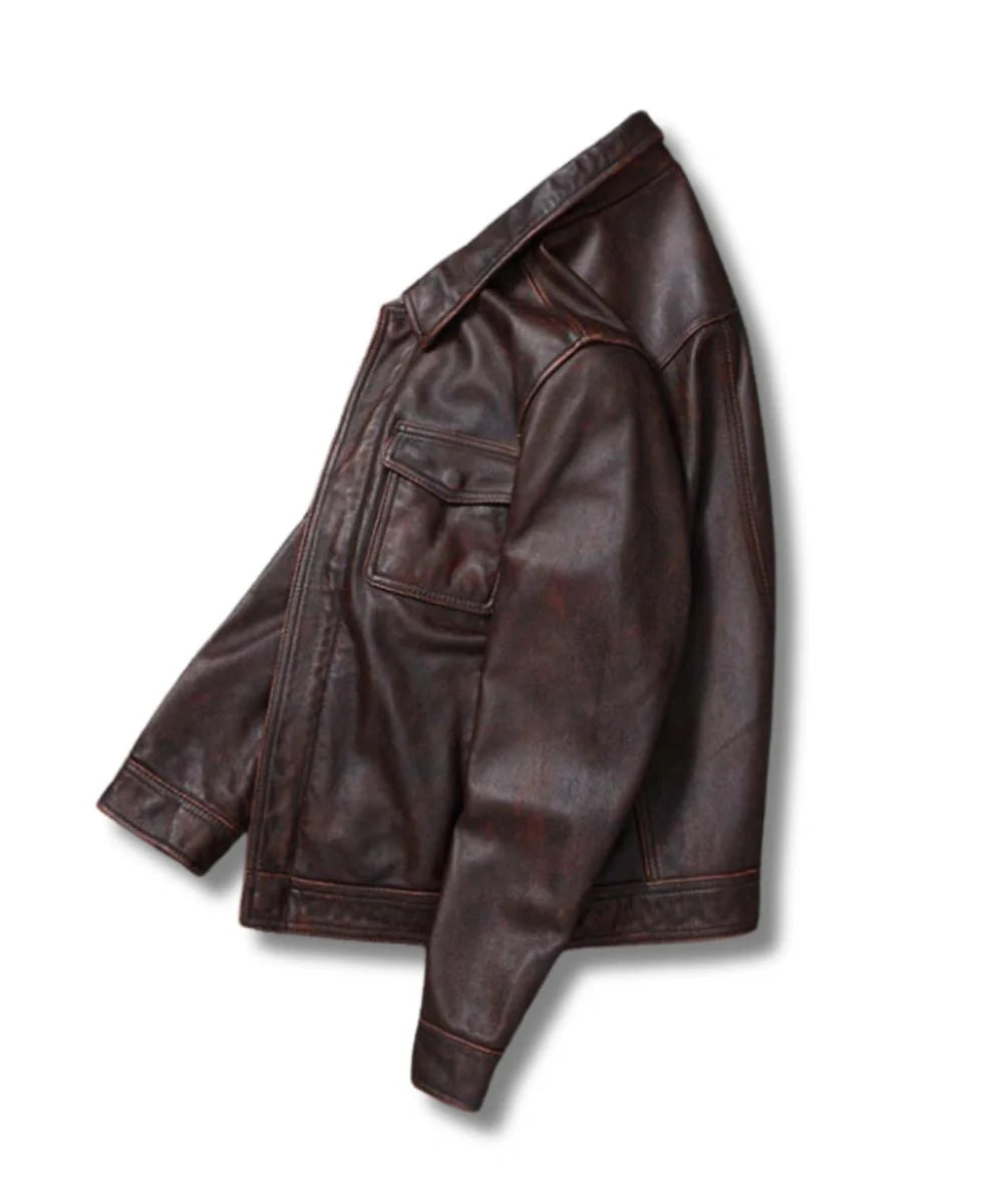 Dark Brown Leather BomberJacket