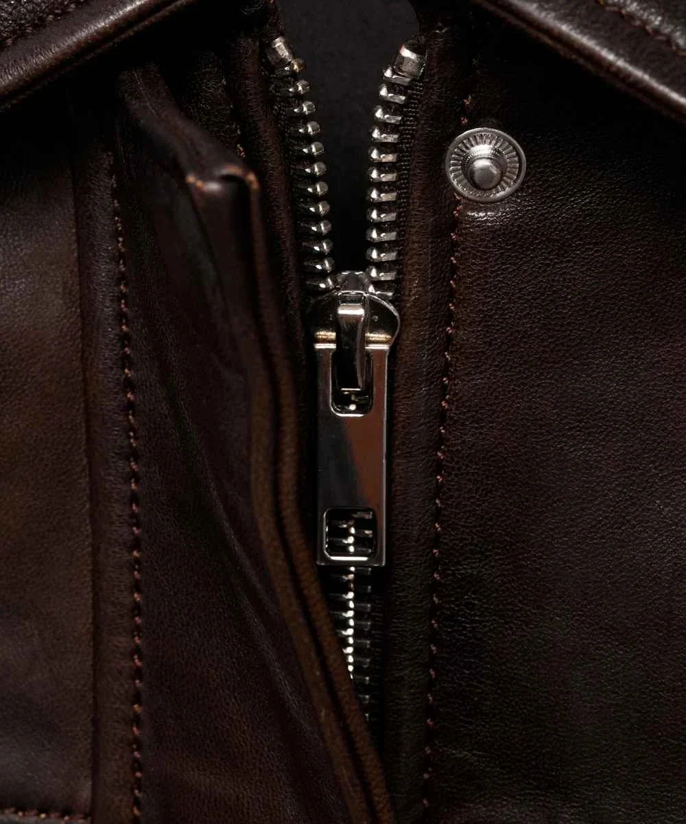 Dark Brown Biker Leather Bomber Jacket For Women