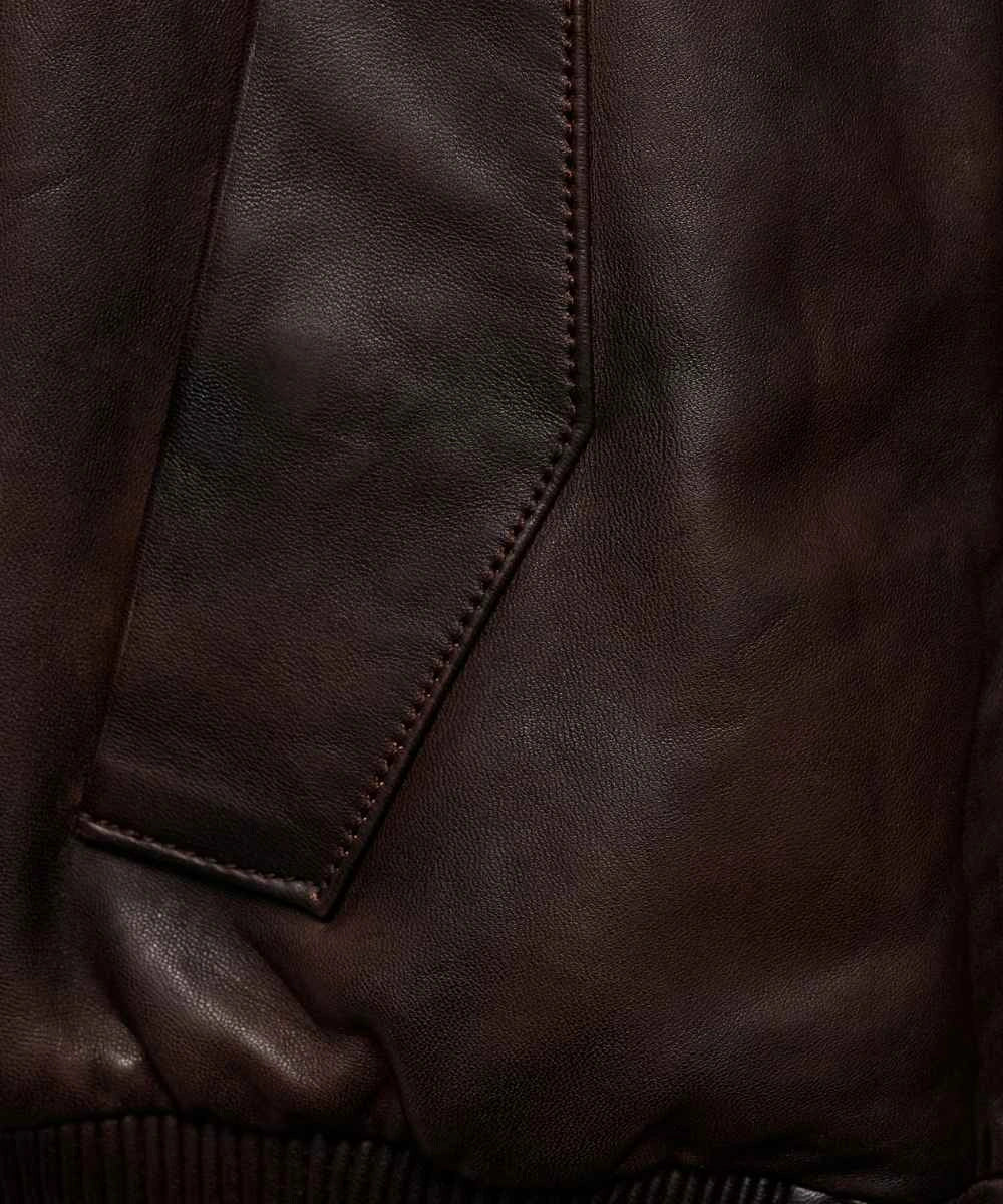 Dark Brown Biker Leather Bomber Jacket Womens