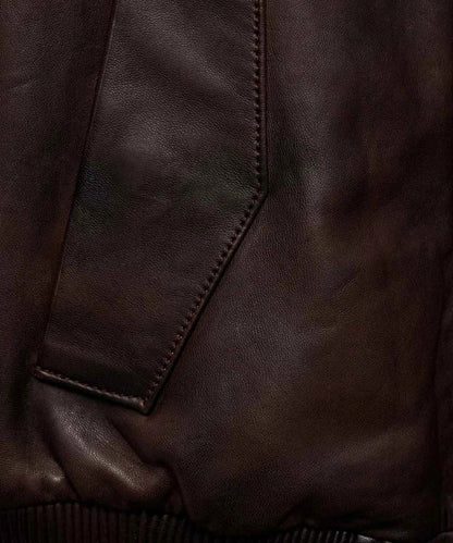 Dark Brown Biker Leather Bomber Jacket Womens