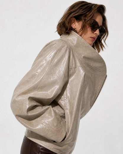 FauxLeatherHighNeckJacket