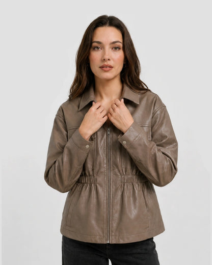 FauxLeatherJacketWithElasticatedWaist
