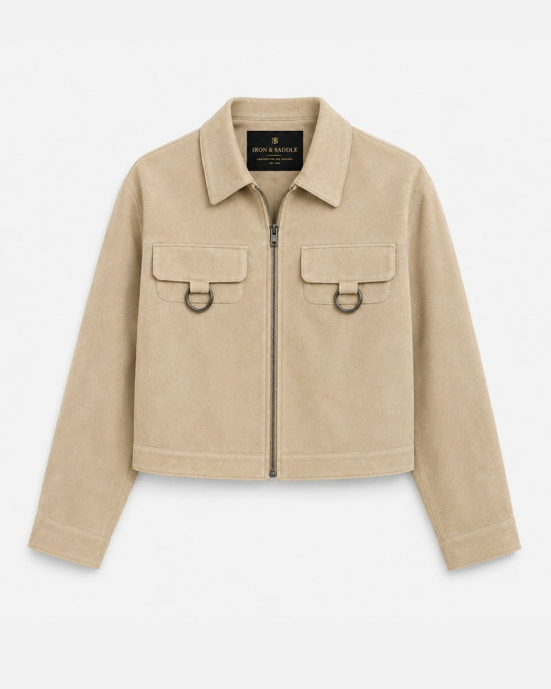 FauxSuedeD-RingUtilityBeigeCropJacket