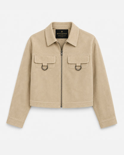FauxSuedeD-RingUtilityBeigeCropJacket
