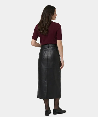 Faux BlackLeatherMidiSkirt
