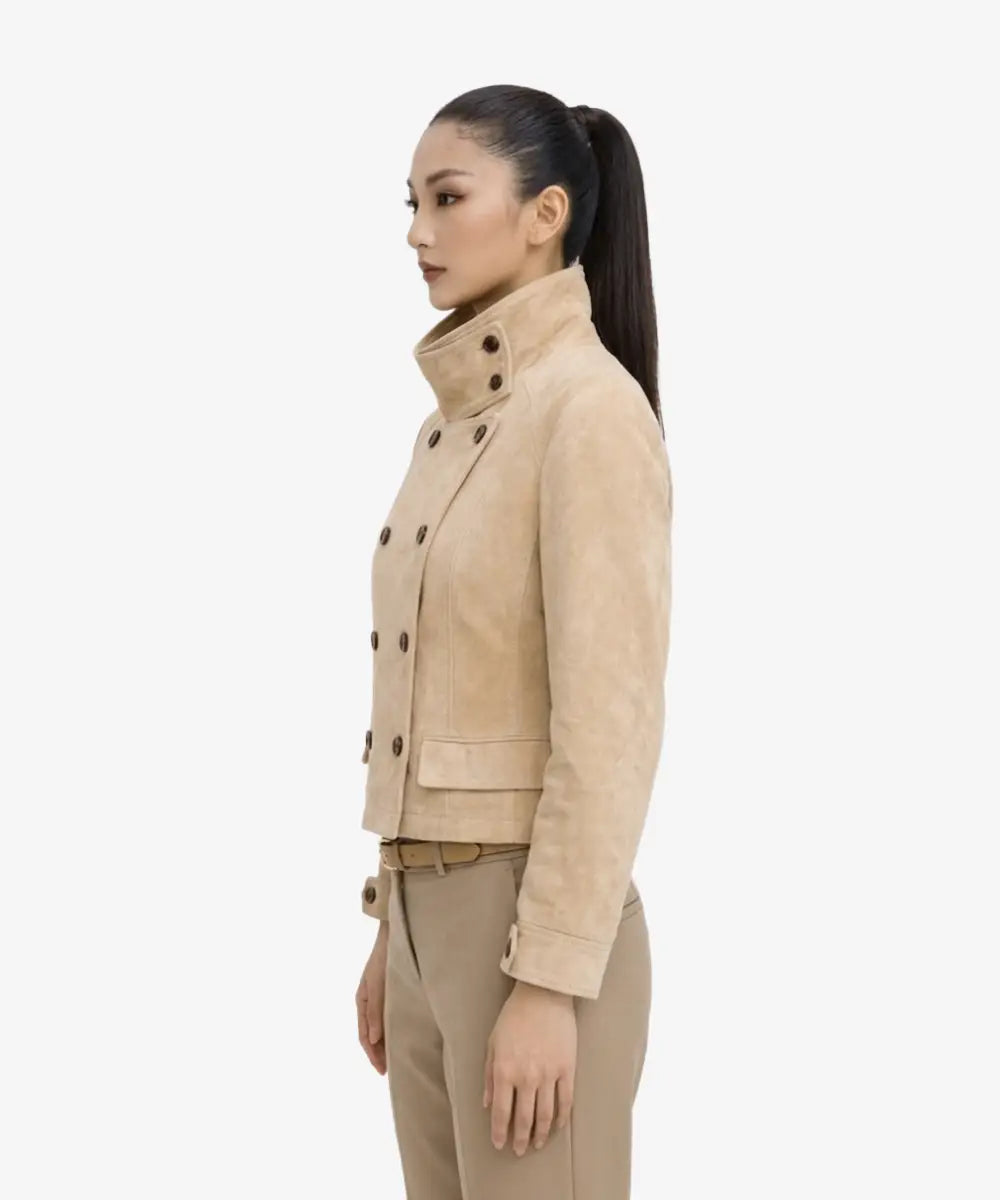 FittedBeigeSuedeLeatherJacket