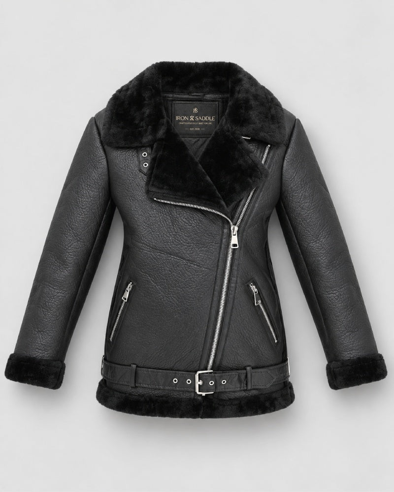 FrancescaFaragoBlackShearlingAsymmetricMotoCoat