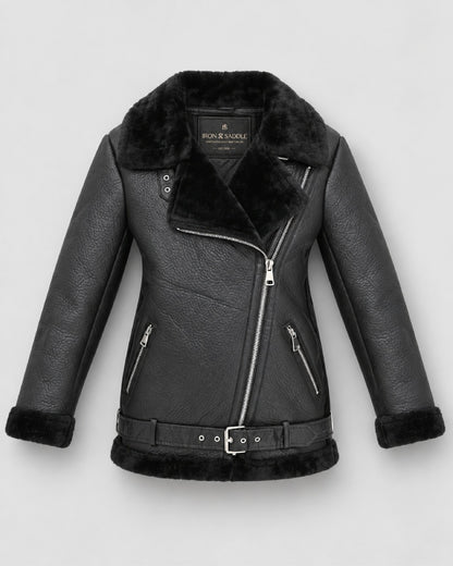FrancescaFaragoBlackShearlingAsymmetricMotoCoat