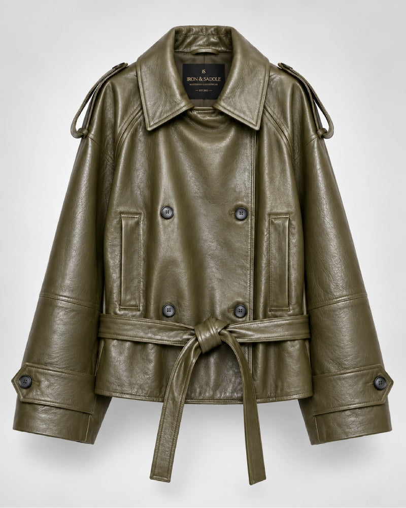 GreenFauxLeatherTrenchCoat