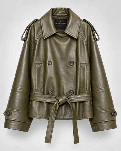 GreenFauxLeatherTrenchCoat