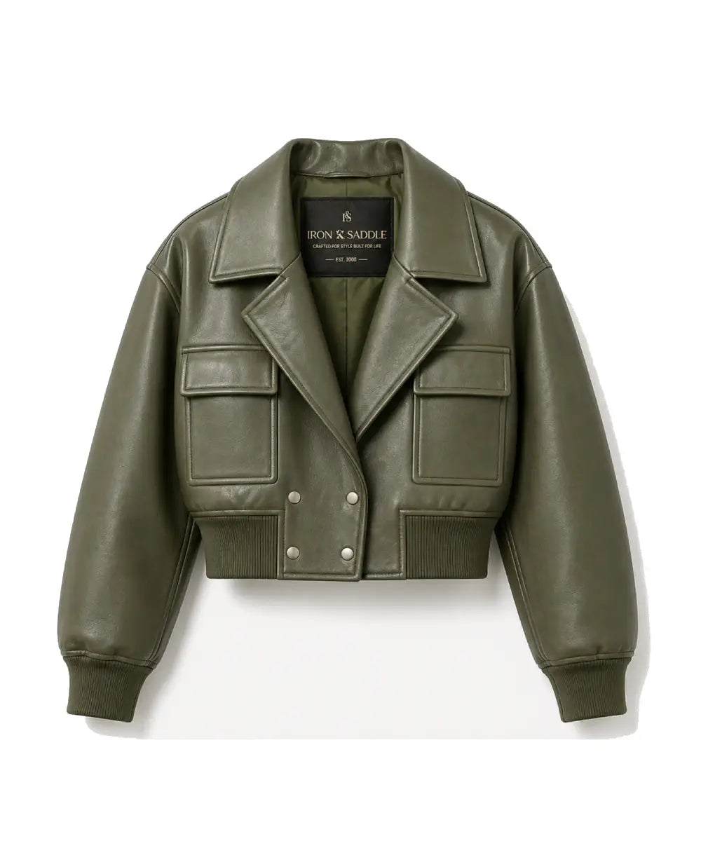 Green Leather Bomber Jacket