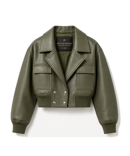 Green Leather Bomber Jacket