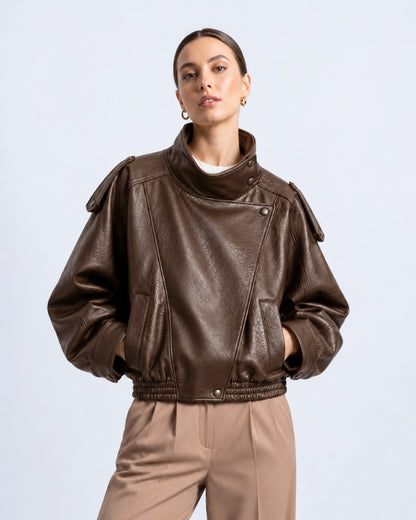 High_Collar_Brown_Leather_Jacket