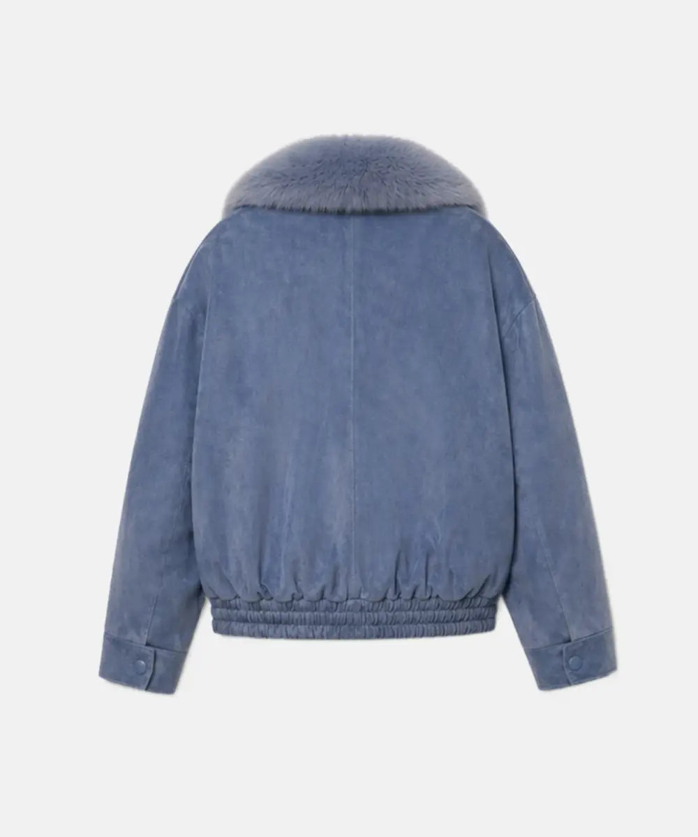 IceBlueSuedeLeatherJacketWithFur