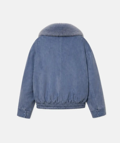 IceBlueSuedeLeatherJacketWithFur