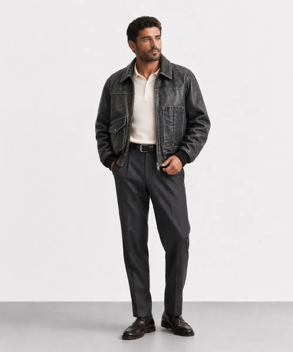 IronSaddleVintageSmokedBlackLeathereffectJacket