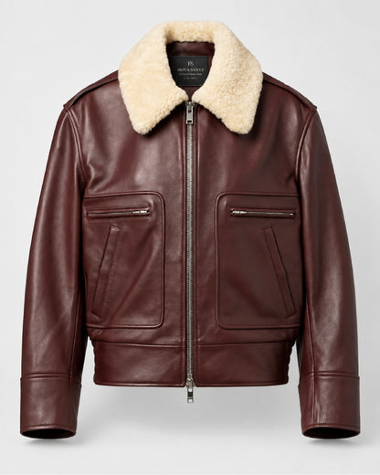 Shearling-Trimmed Leather Jacket