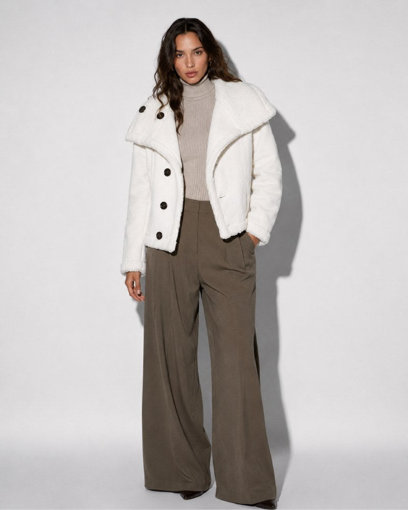 IvoryDouble-FacedFauxWinterShearlingReversibleCoatJacket