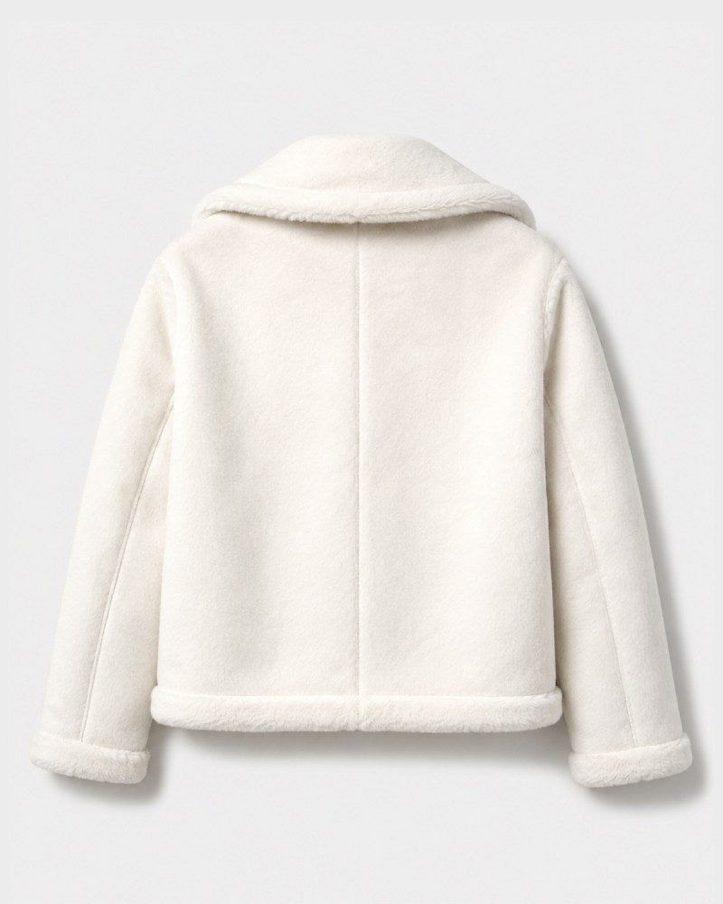IvoryDouble-FacedWhiteFauxShearlingReversibleJacket