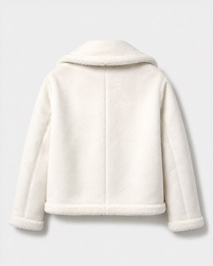 IvoryDouble-FacedWhiteFauxShearlingReversibleJacket