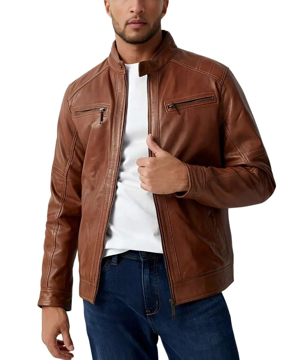 Le 31 Removable Hood Brown Leather Biker Jacket