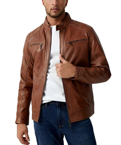 Le 31 Removable Hood Brown Leather Biker Jacket
