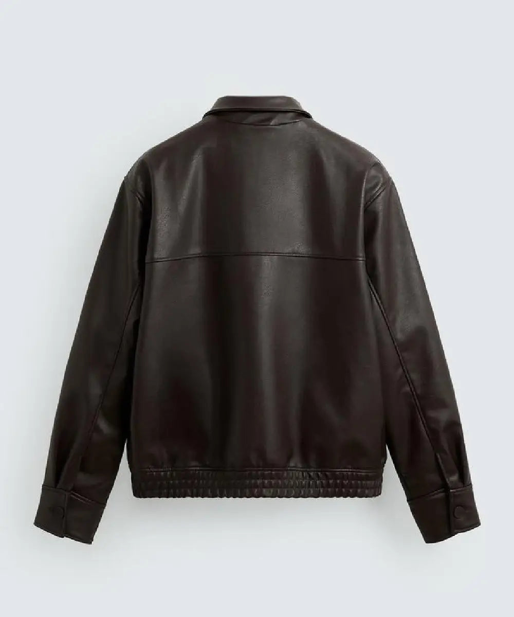 LeatherEffectBrownBomberJacketForMens