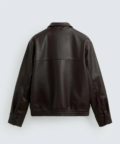 LeatherEffectBrownBomberJacketForMens