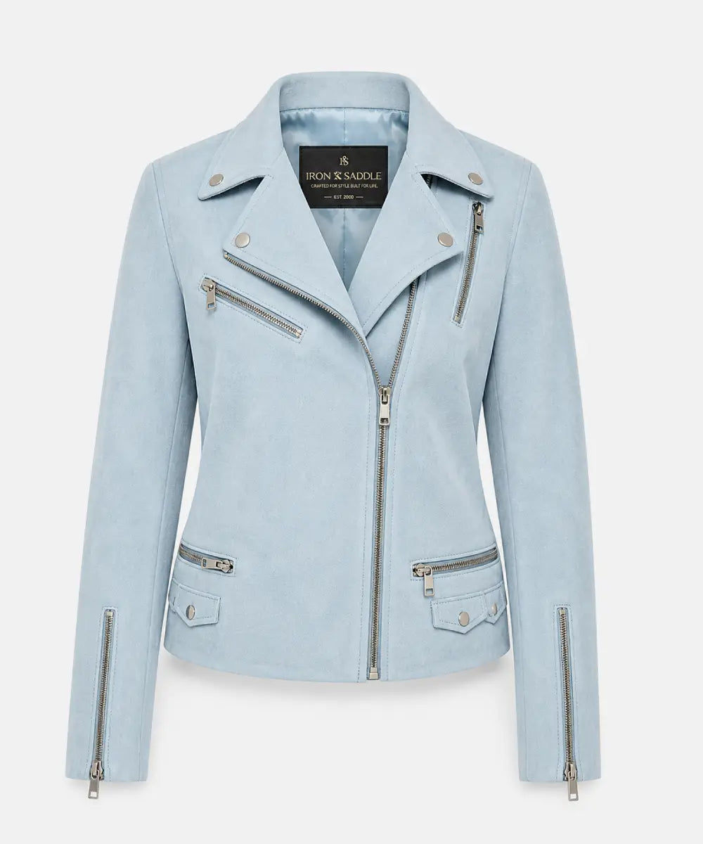 LightBlueSuedeLeatherBikerJacket