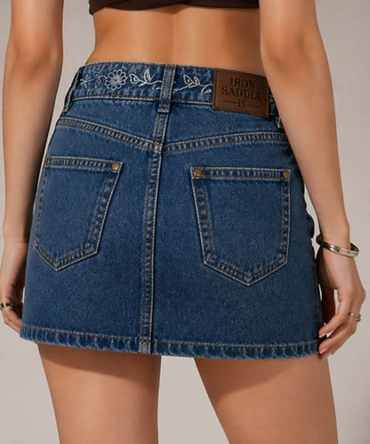 Low-RiseEmbroideredDenimMiniSkirtSale