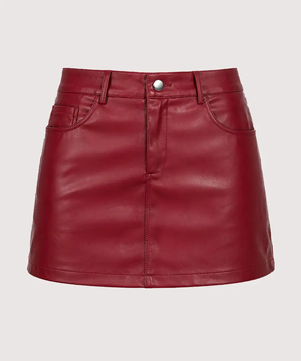 MaroonFauxLeatherMiniSkirt