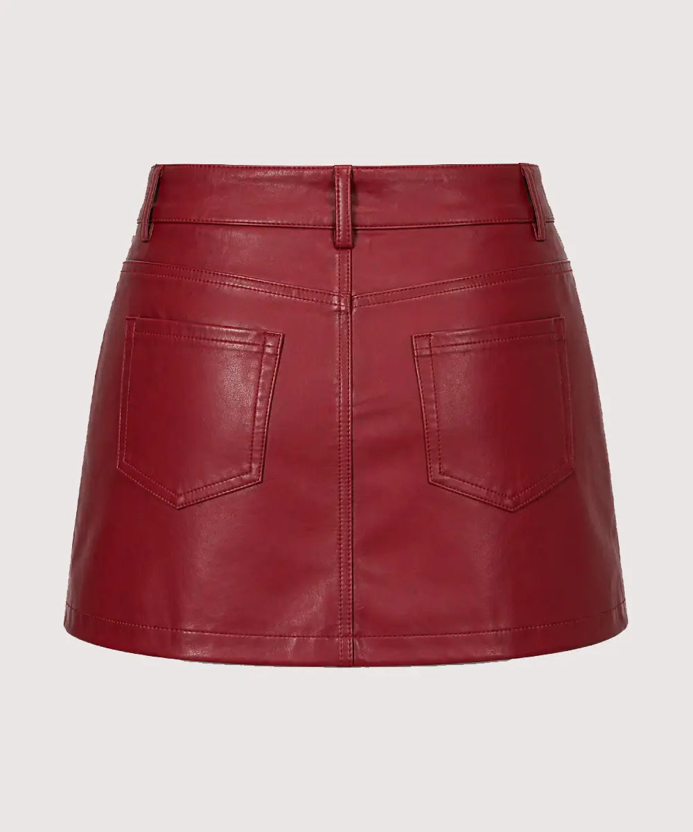 MaroonLeatherMiniSkirt
