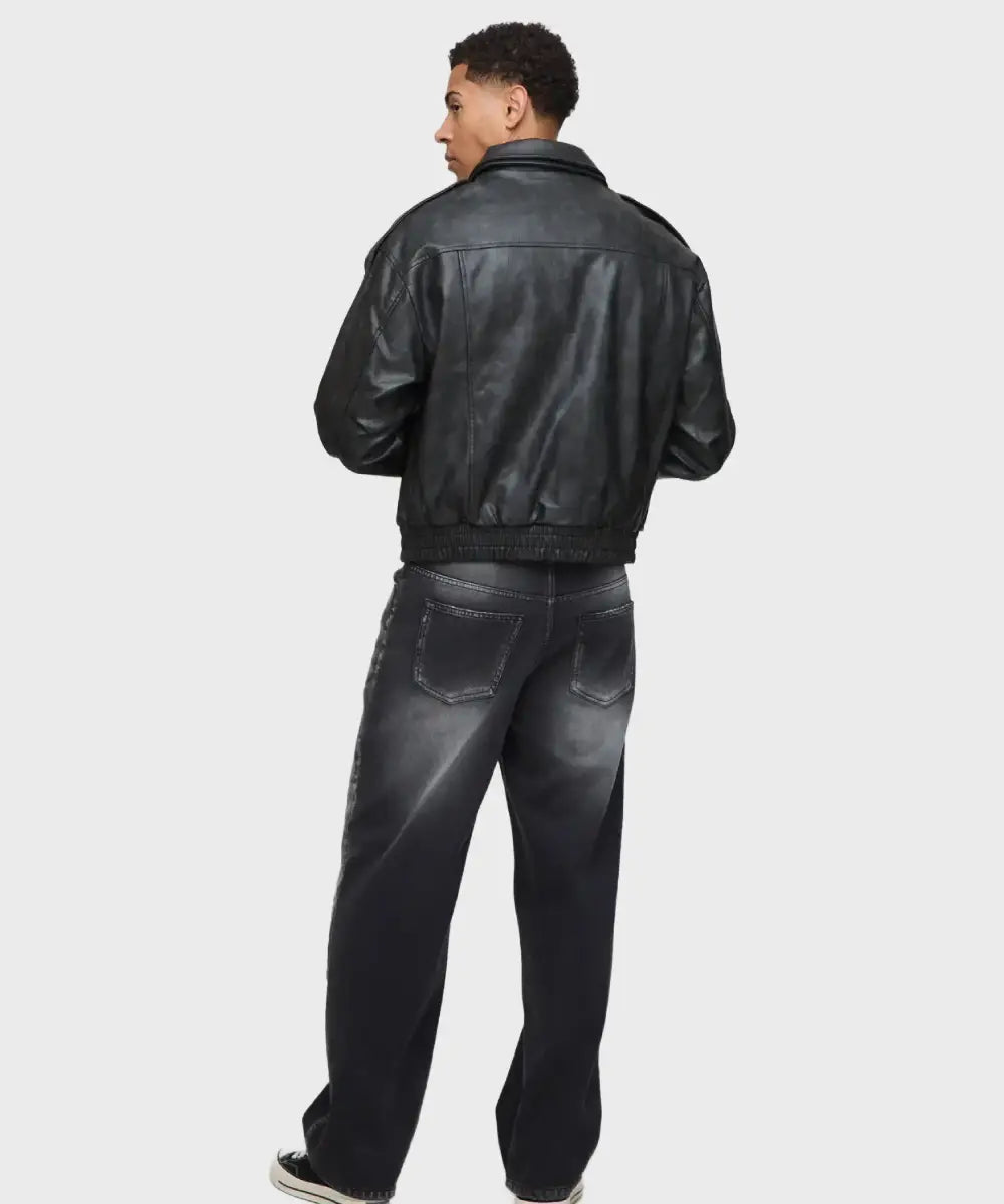 MenBlackOversizedDoubleCollaredBikerJacket