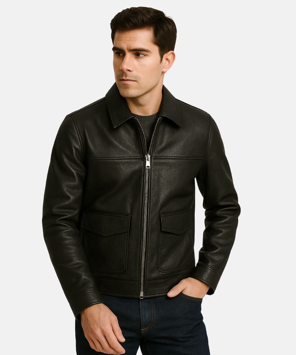 Men Motorcycle Black Leather Jacket