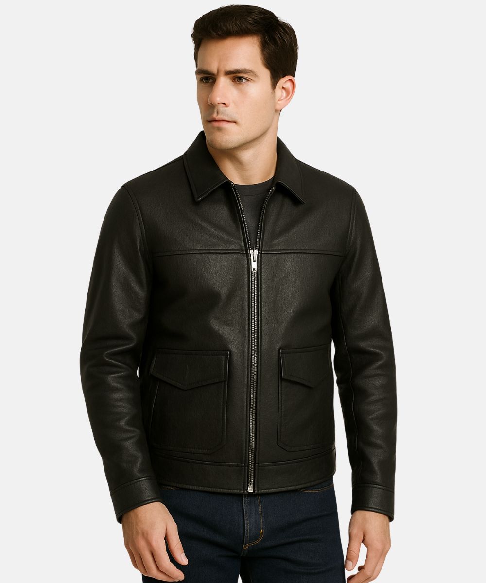 Men Motorcycle Leather Jacke Black