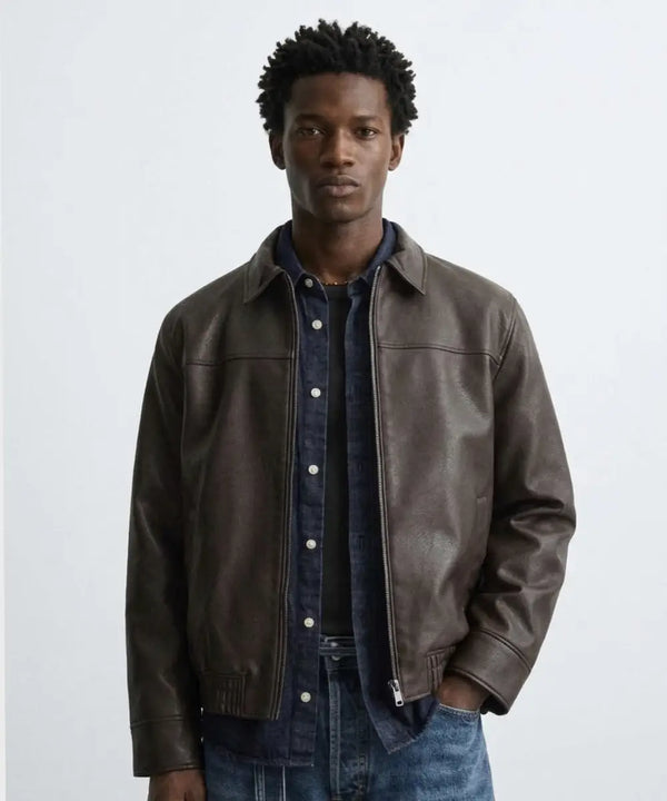 Men_sBrownLeatherEffectBomberJacket