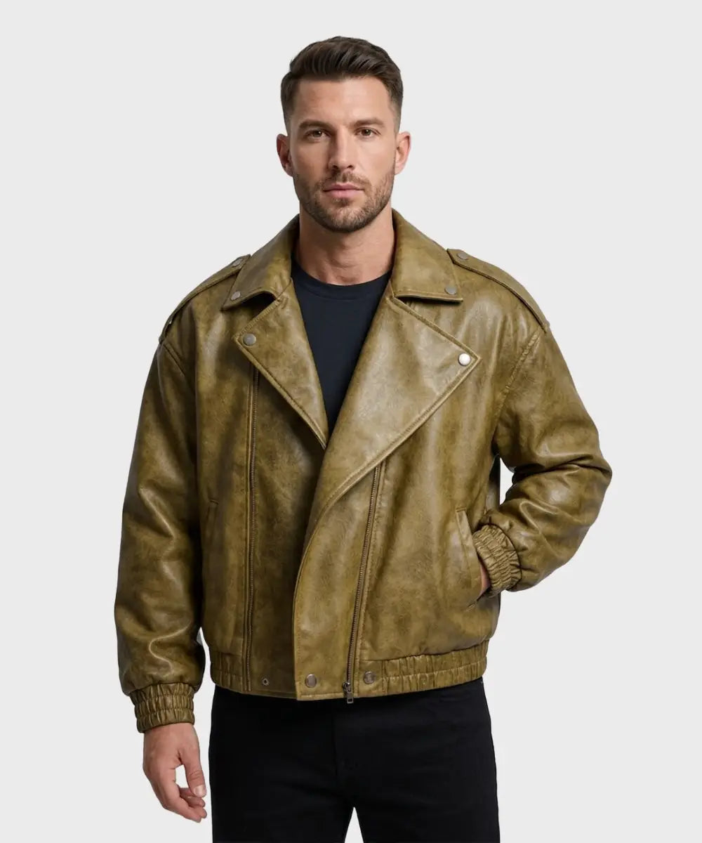 Men_sOversizedDoubleCollaredBrownBikerLeatherJacket